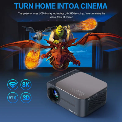 1080P Projector Home Theater Video Movie Projector 2.4G/5G Wifi BT5.0 Android 9.0(2G+16G) Support 200” Screen 8K Video Decoding